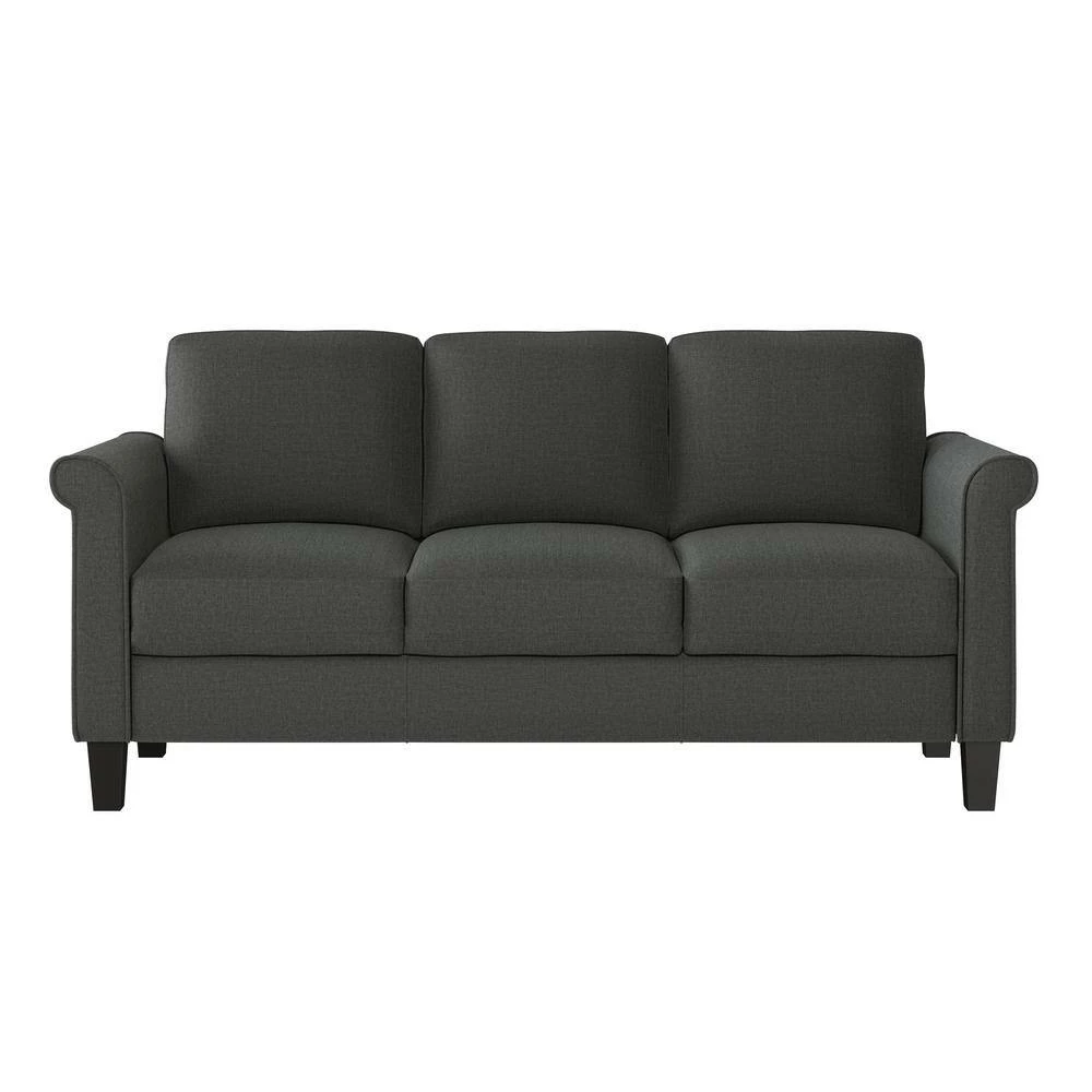 Promo 🌟 LeClaire 79 in. Charcoal Gray Textured Linen-like Fabric 3 Seat Round Arm Sofa by Handy Living ✨ - Image 4