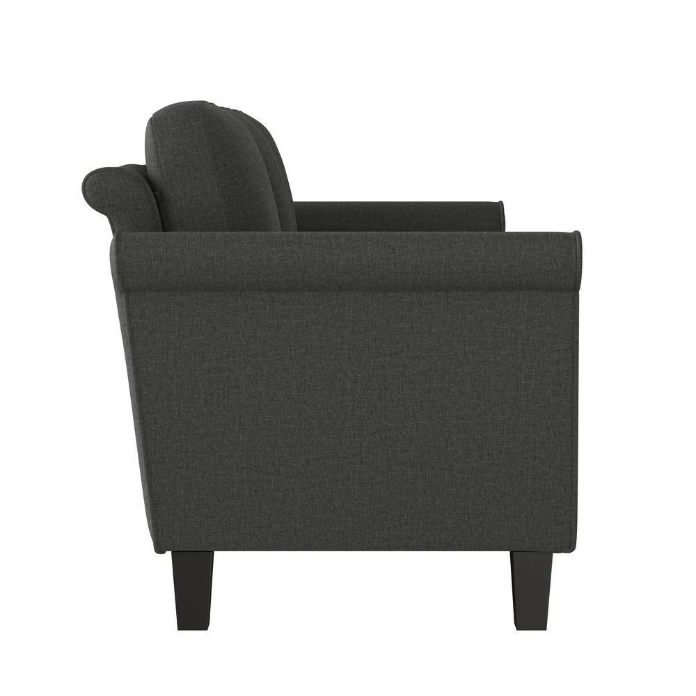Promo 🌟 LeClaire 79 in. Charcoal Gray Textured Linen-like Fabric 3 Seat Round Arm Sofa by Handy Living ✨ - Image 2