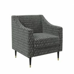 Flash Sale 😉 Garnier Charcoal Gray Urban Geometric Print Fabric Mid-Century Modern Square Slope Arm Chair by Handy Living 👍