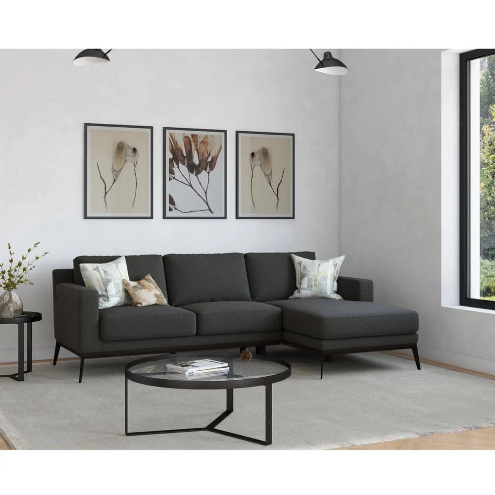 Best Pirce 🧨 Trinette Modern 2-Piece Charcoal Woven Linen Fabric 3-Seat L-Shaped Right Facing Sectional Sofa with Chaise by Handy Living ❤️ - Image 8