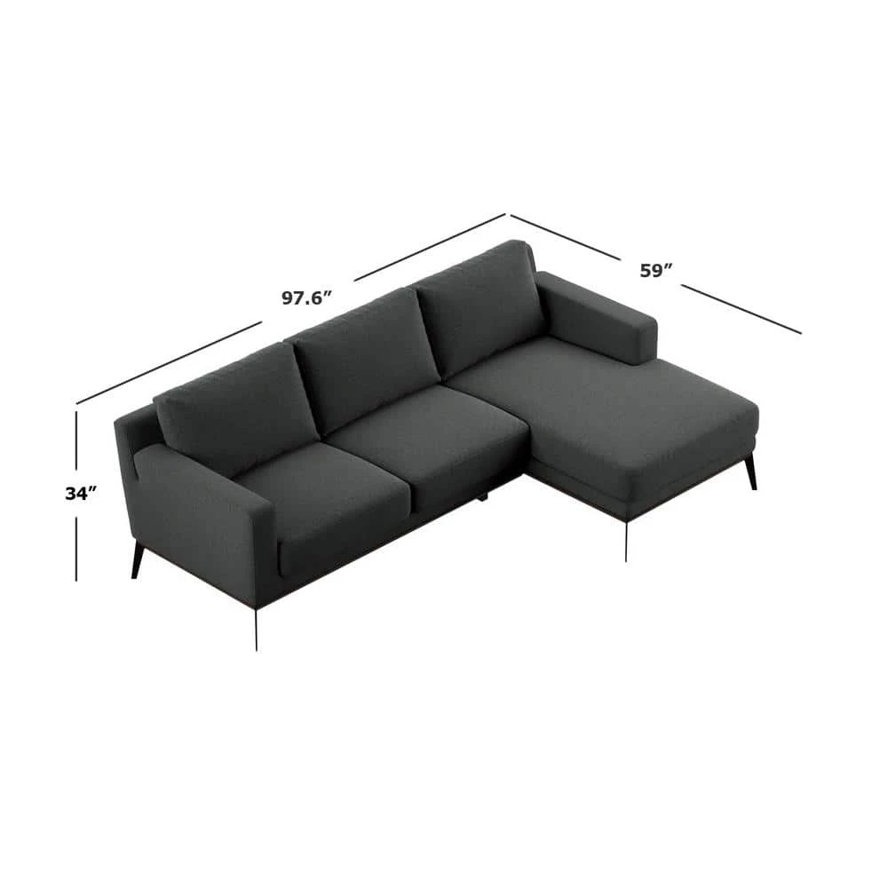 Best Pirce 🧨 Trinette Modern 2-Piece Charcoal Woven Linen Fabric 3-Seat L-Shaped Right Facing Sectional Sofa with Chaise by Handy Living ❤️ - Image 6