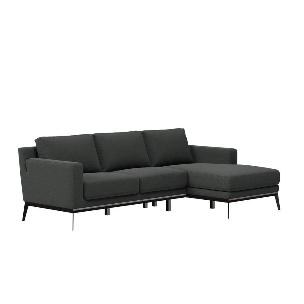 Best Pirce 🧨 Trinette Modern 2-Piece Charcoal Woven Linen Fabric 3-Seat L-Shaped Right Facing Sectional Sofa with Chaise by Handy Living ❤️