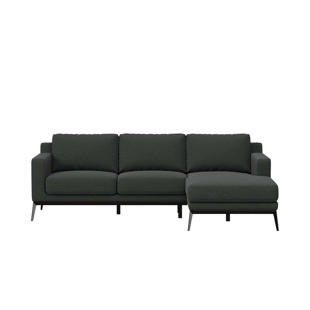 Best Pirce 🧨 Trinette Modern 2-Piece Charcoal Woven Linen Fabric 3-Seat L-Shaped Right Facing Sectional Sofa with Chaise by Handy Living ❤️ - Image 5