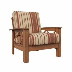 Wholesale 👏 Virginia X-Design Cherry Arm Chair with Exposed Wood Frame in Red Stripe by Handy Living 👏