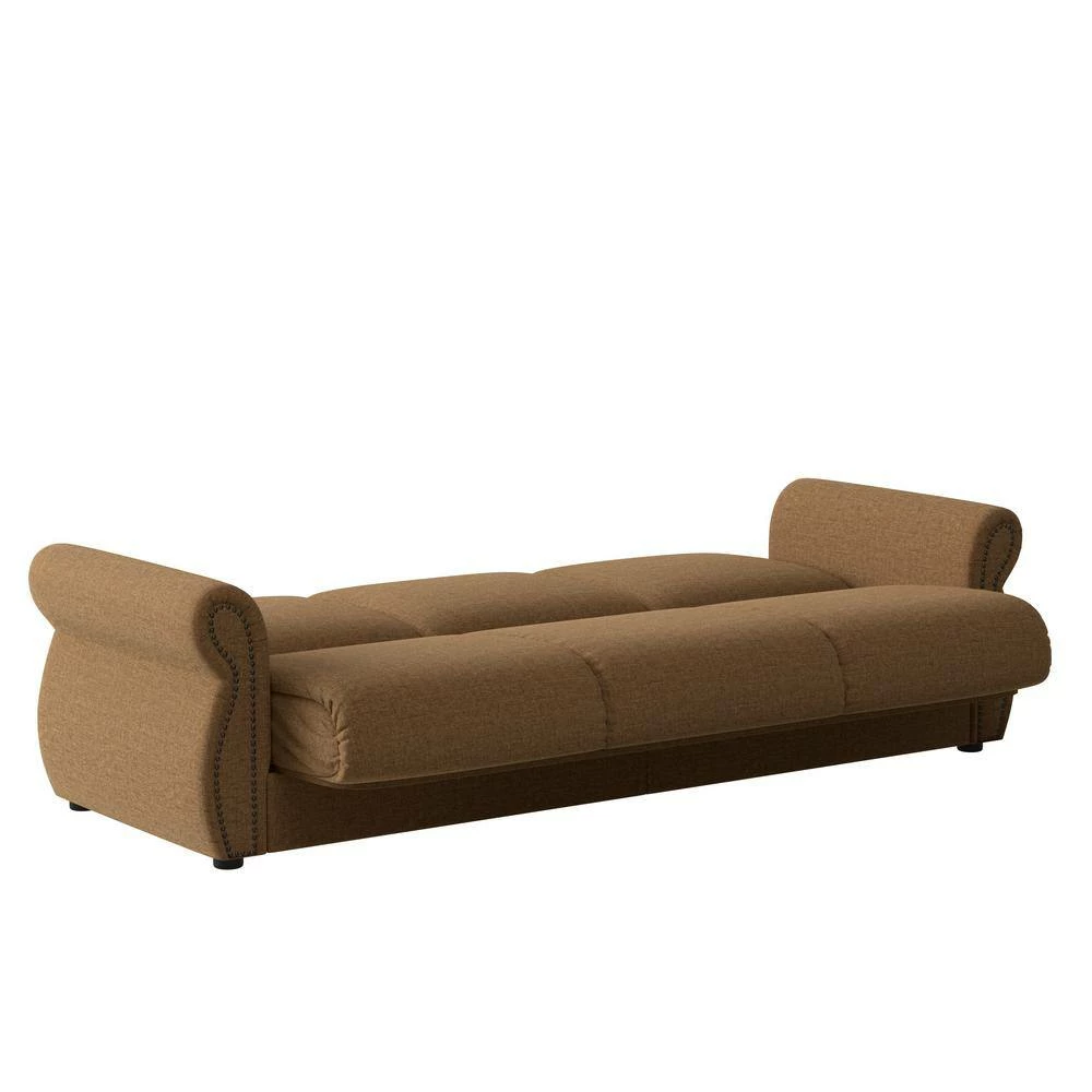 Best reviews of ๐ฏ Reyn 87 in. Wide Chestnut Brown Chenille Flared Rolled Arm 3-Seat Convert-a-Couch Full Size Sofa Bed by Handy Living ๐งจ - Image 9