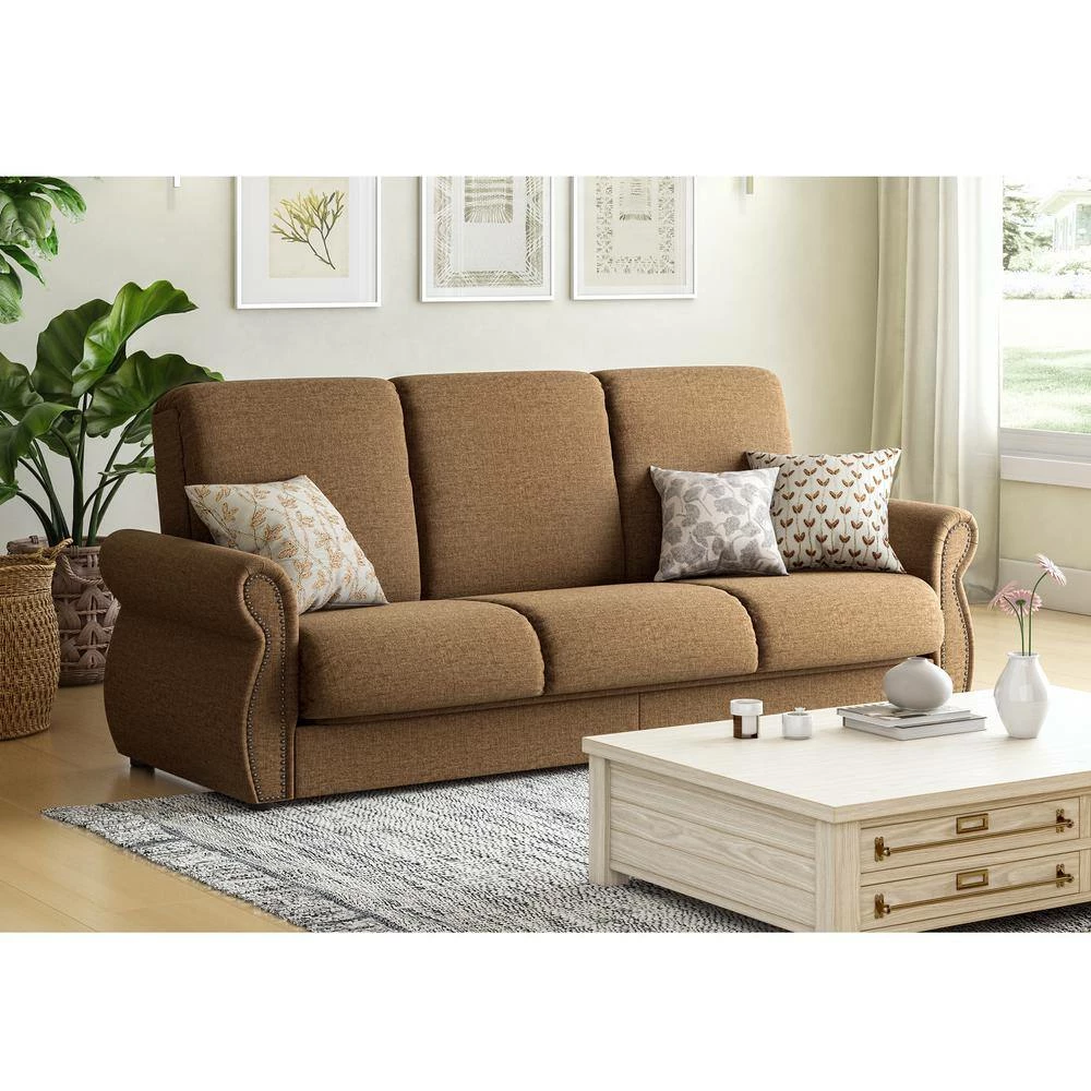 Best reviews of ๐ฏ Reyn 87 in. Wide Chestnut Brown Chenille Flared Rolled Arm 3-Seat Convert-a-Couch Full Size Sofa Bed by Handy Living ๐งจ - Image 13