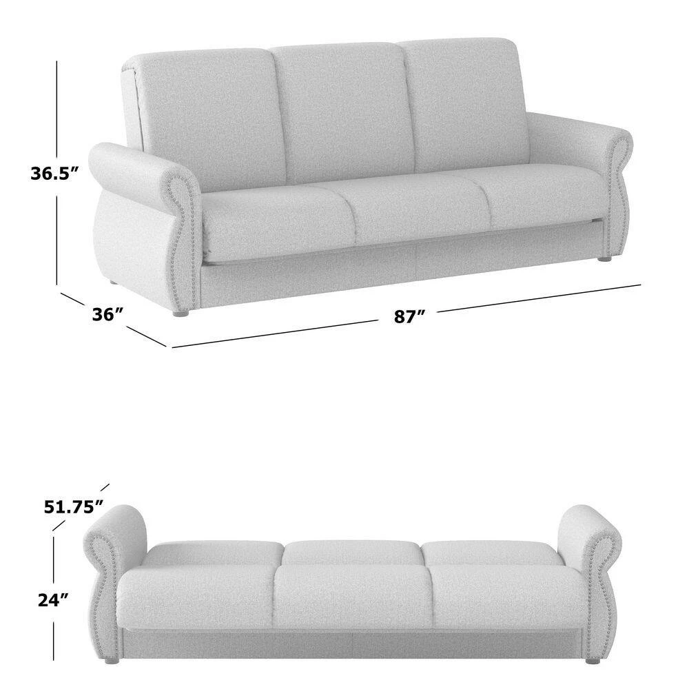 Best reviews of ๐ฏ Reyn 87 in. Wide Chestnut Brown Chenille Flared Rolled Arm 3-Seat Convert-a-Couch Full Size Sofa Bed by Handy Living ๐งจ - Image 12
