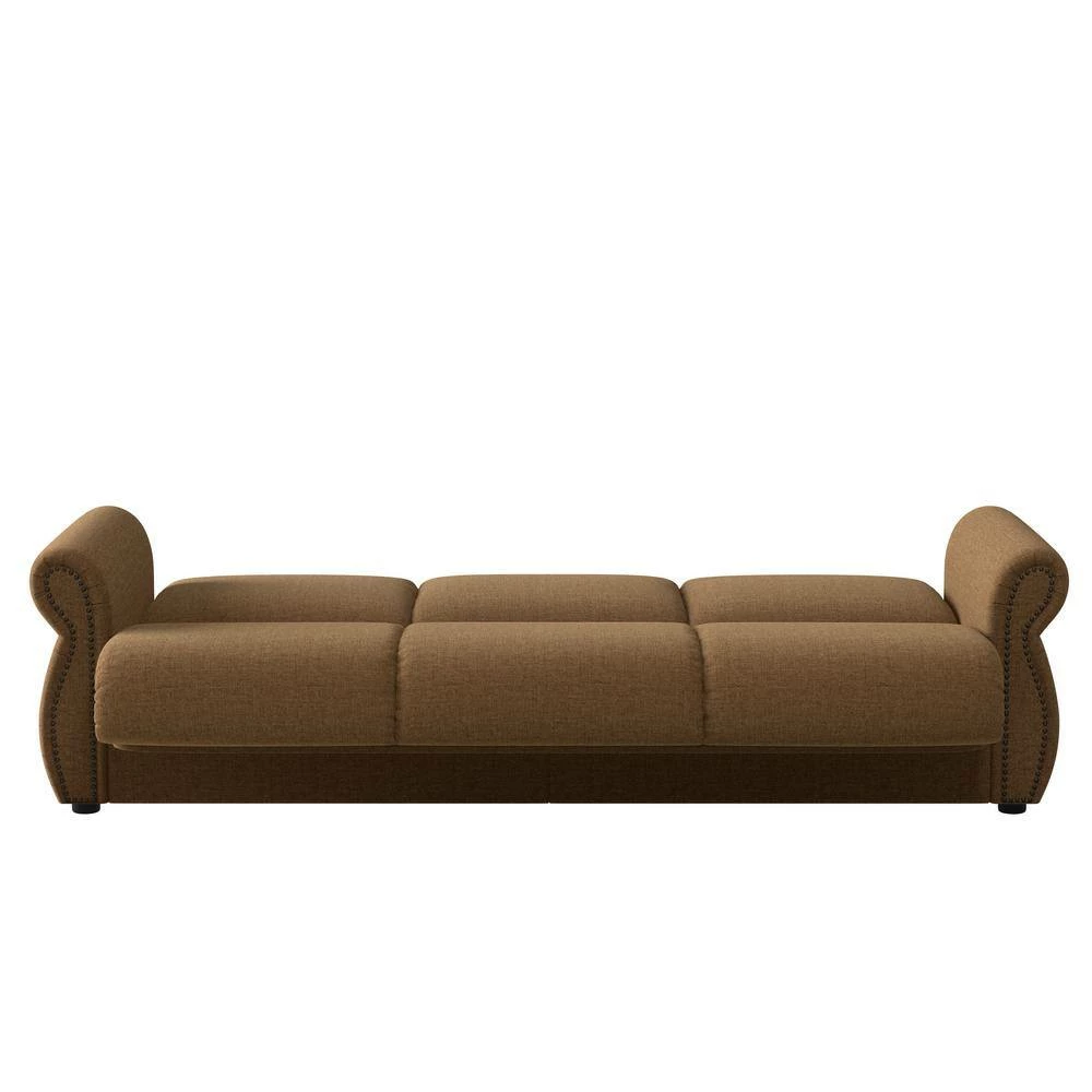 Best reviews of ๐ฏ Reyn 87 in. Wide Chestnut Brown Chenille Flared Rolled Arm 3-Seat Convert-a-Couch Full Size Sofa Bed by Handy Living ๐งจ - Image 6