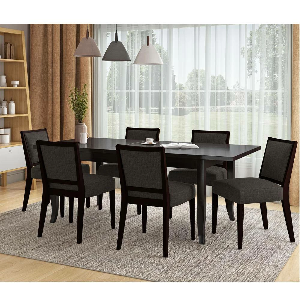 Best Pirce ๐ Arielle 7-piece Chocolate Brown Butterfly Leaf Dining Table in Espresso and Armless Chairs Textured Woven by Handy Living ๐งจ - Image 9