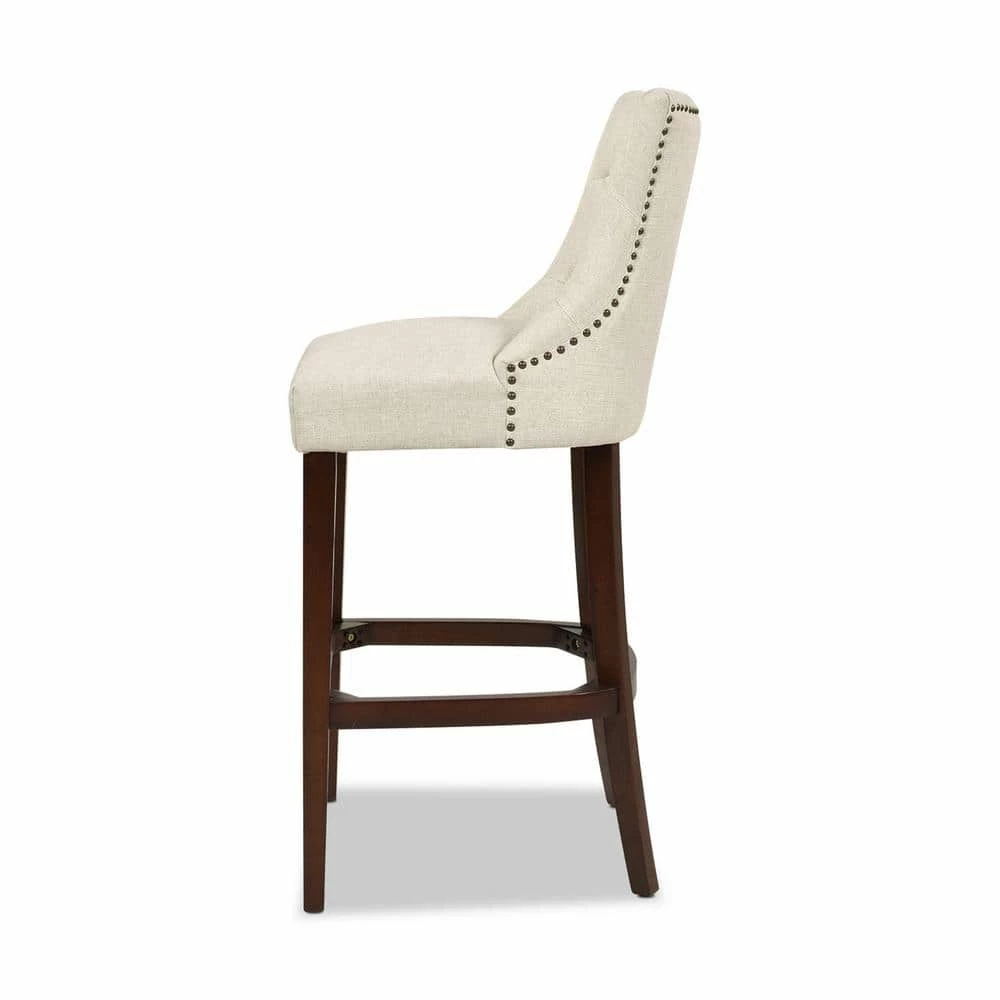 Cheapest ✔️ Laura 45.5 in. Coconut White Tufted Birch Wood 32 in. Barstool with Linen Seat by Jennifer Taylor 👏 - Image 5