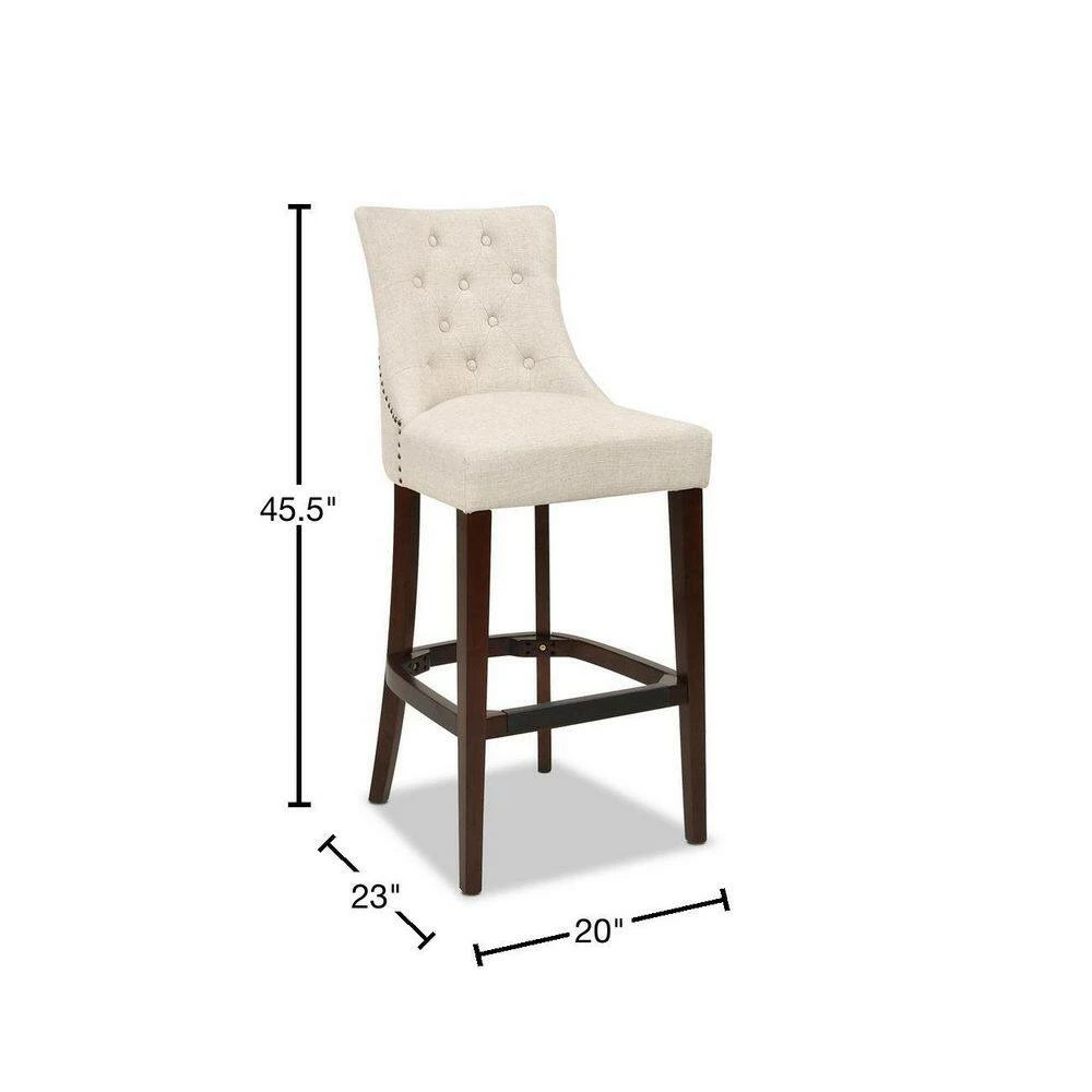 Cheapest ✔️ Laura 45.5 in. Coconut White Tufted Birch Wood 32 in. Barstool with Linen Seat by Jennifer Taylor 👏 - Image 3