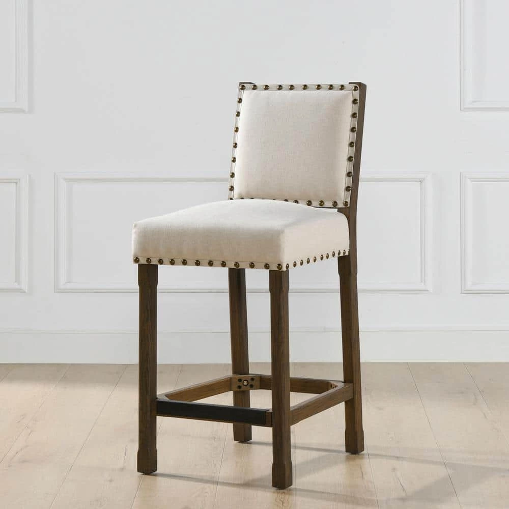 Cheapest ✔️ Laura 45.5 in. Coconut White Tufted Birch Wood 32 in. Barstool with Linen Seat by Jennifer Taylor 👏