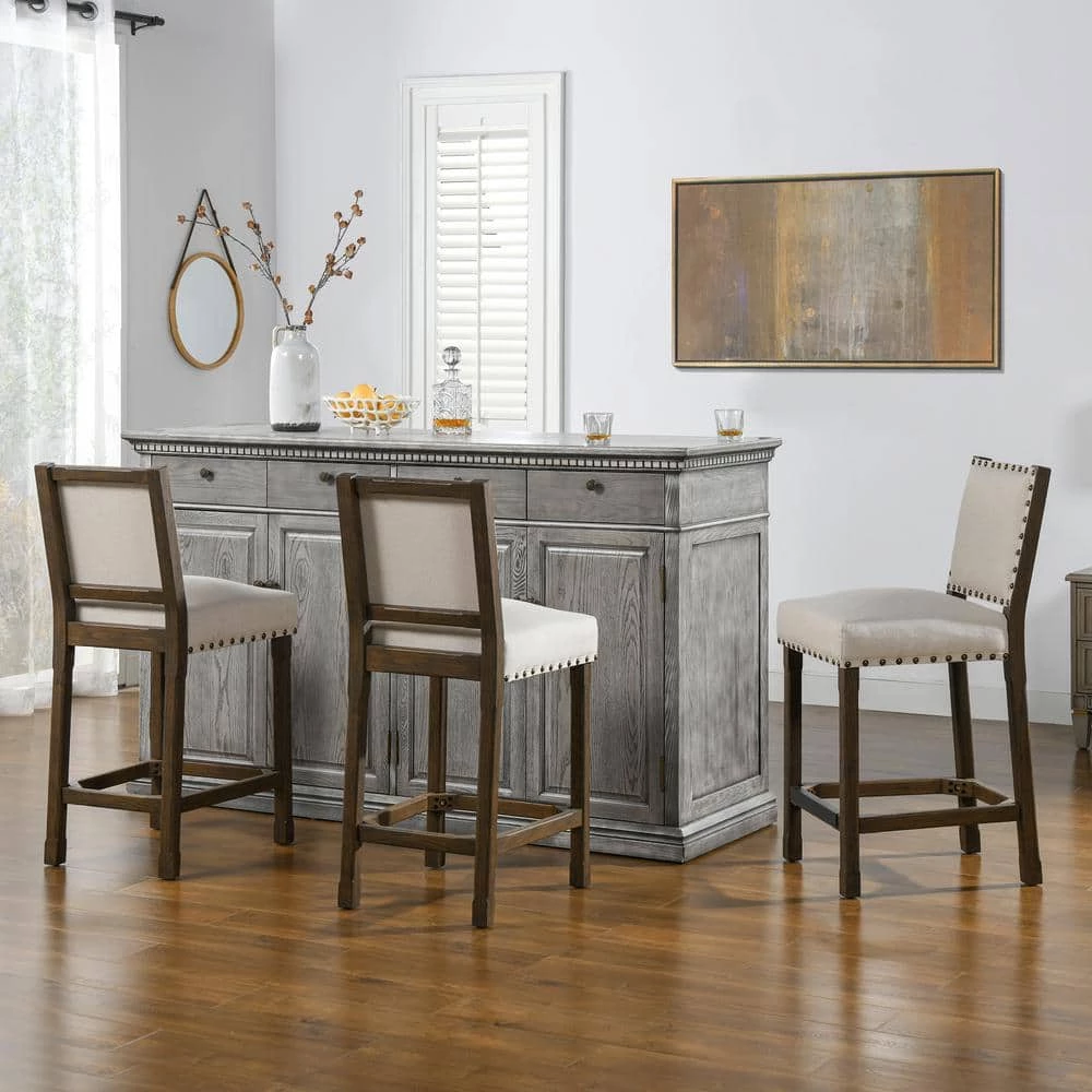 Cheapest ✔️ Laura 45.5 in. Coconut White Tufted Birch Wood 32 in. Barstool with Linen Seat by Jennifer Taylor 👏 - Image 7