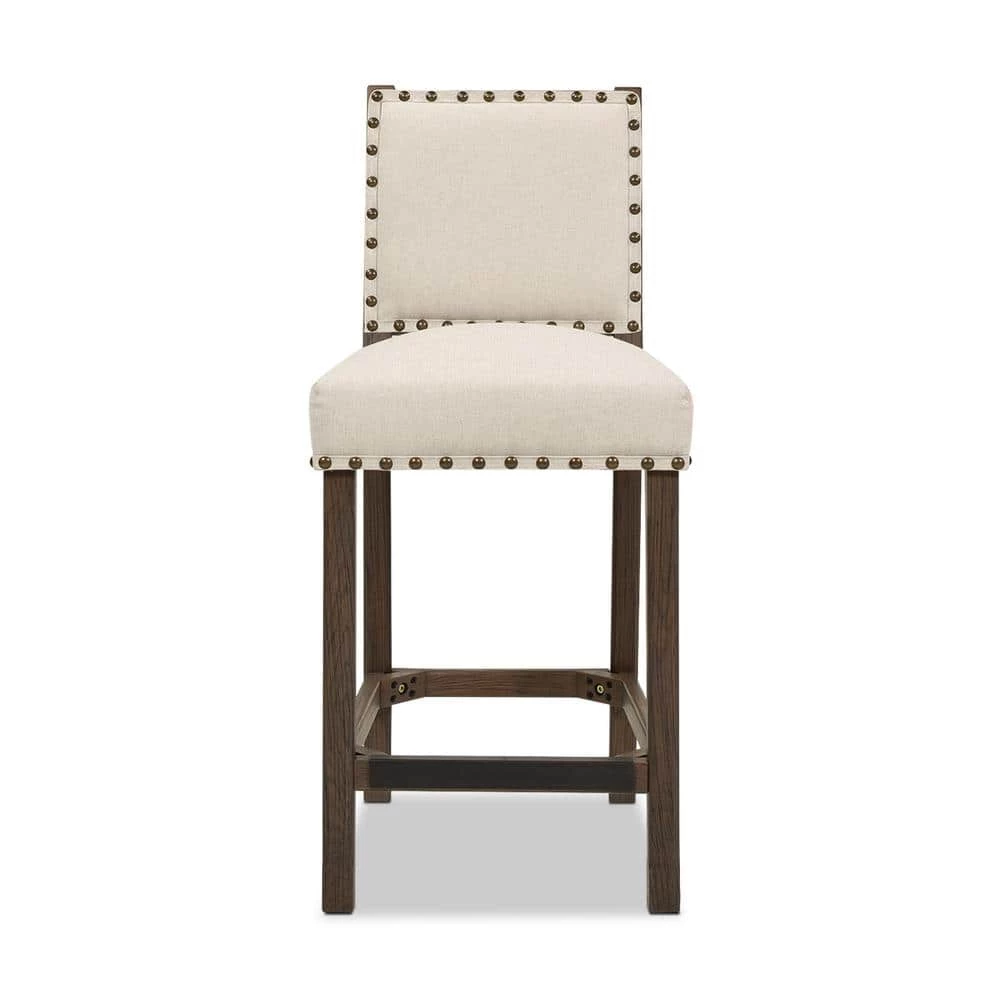Cheapest ✔️ Laura 45.5 in. Coconut White Tufted Birch Wood 32 in. Barstool with Linen Seat by Jennifer Taylor 👏 - Image 2