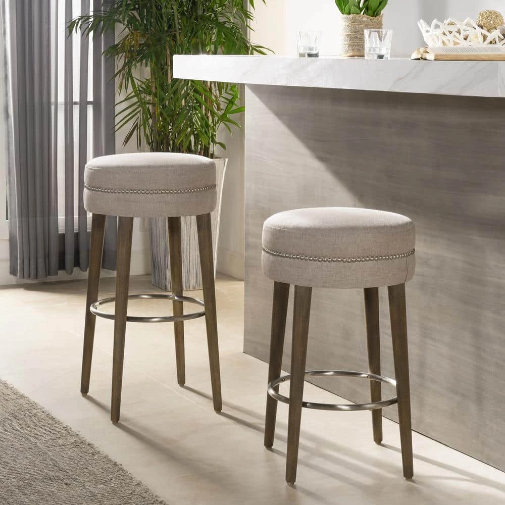 Promo ๐ Vesper 30 in. H Country Gray Linen Round Backless Bar Stool by Jennifer Taylor ๐งจ - Image 10