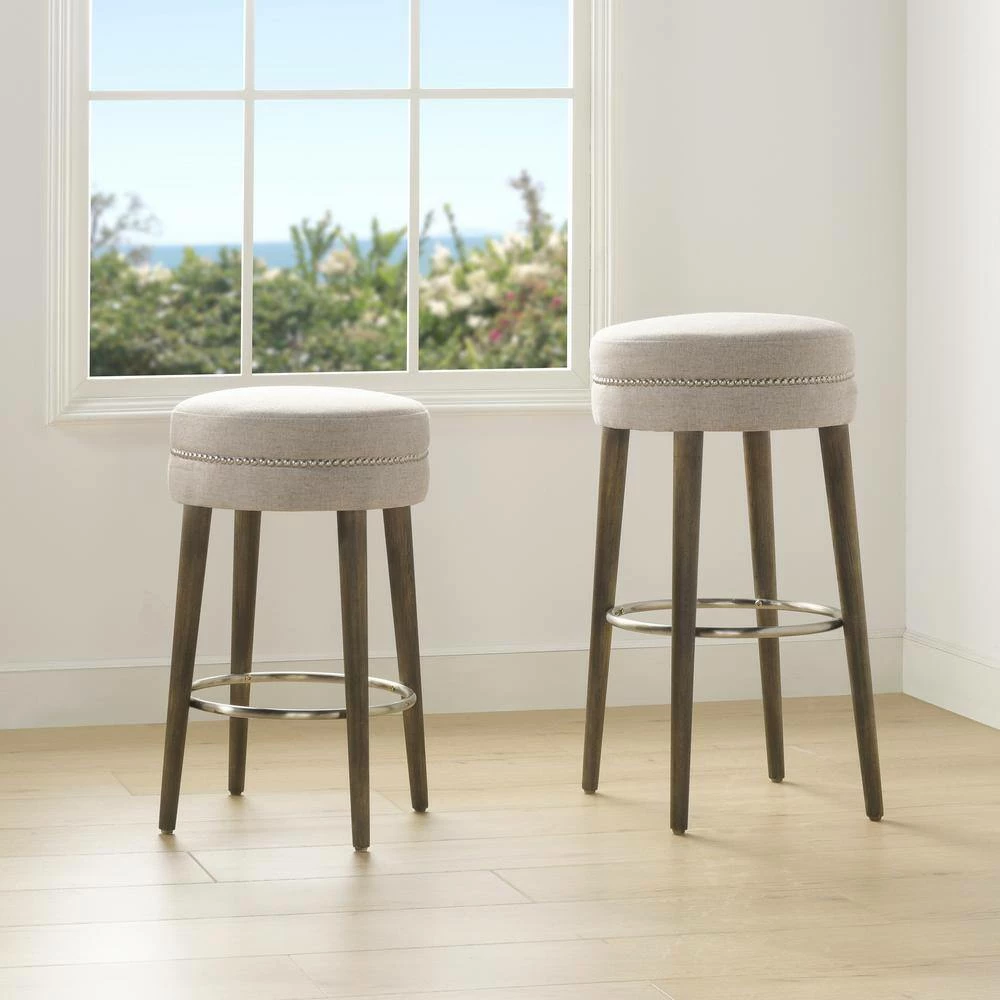 Promo ๐ Vesper 30 in. H Country Gray Linen Round Backless Bar Stool by Jennifer Taylor ๐งจ - Image 9
