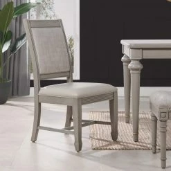 Brand new 🎁 Dauphin Upholstered Dining Side Chair, Set of 2, Cream White Top Grain Leather and Cashmere Gray Wood by Jennifer Taylor 🤩