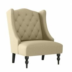 Cheapest 🎁 Kobi Creamy Tan Oatmeal Textured Linen-Like Fabric Button Tufted Wingback Arm Chair by Handy Living 👍