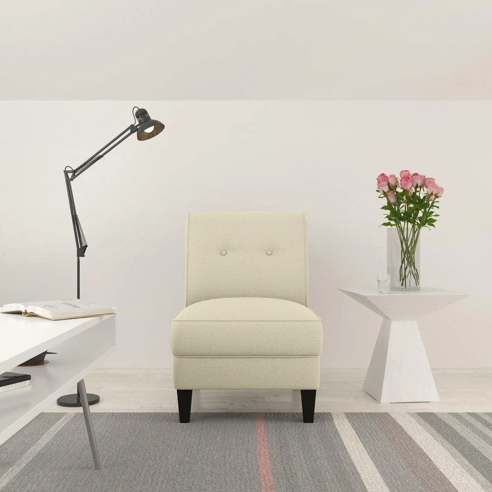 Best Sale 🔔 Shumer Creamy Tan Oatmeal Linen-Like Fabric Slipper Chair by Handy Living 👍 - Image 7