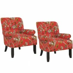 Flash Sale 💯 Craig Crimson Multi Floral with Birds Rolled Arm Chairs (Set of 2) by Handy Living 🤩
