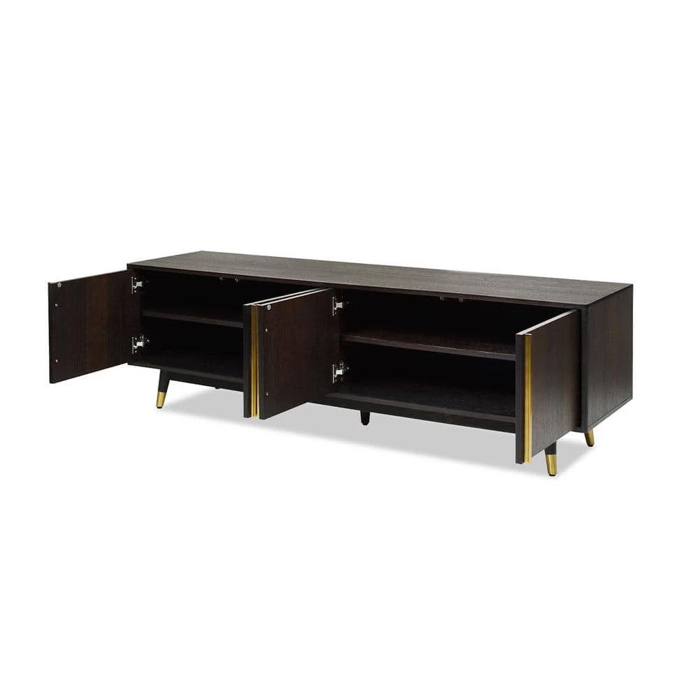 Best deal 🤩 Hausen Brown Oak Wood and Veneer Mid Century Modern Storage Media Console by Jennifer Taylor 😍 - Image 5