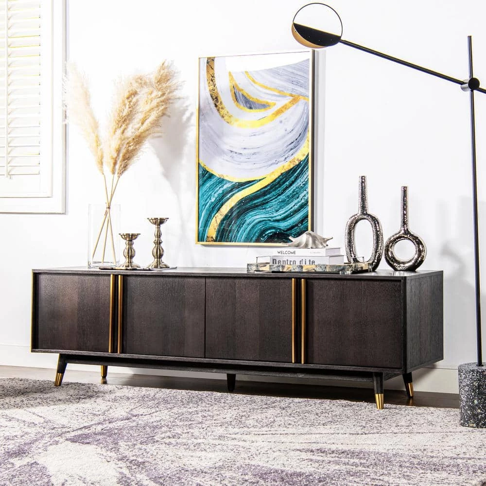 Best deal 🤩 Hausen Brown Oak Wood and Veneer Mid Century Modern Storage Media Console by Jennifer Taylor 😍 - Image 9
