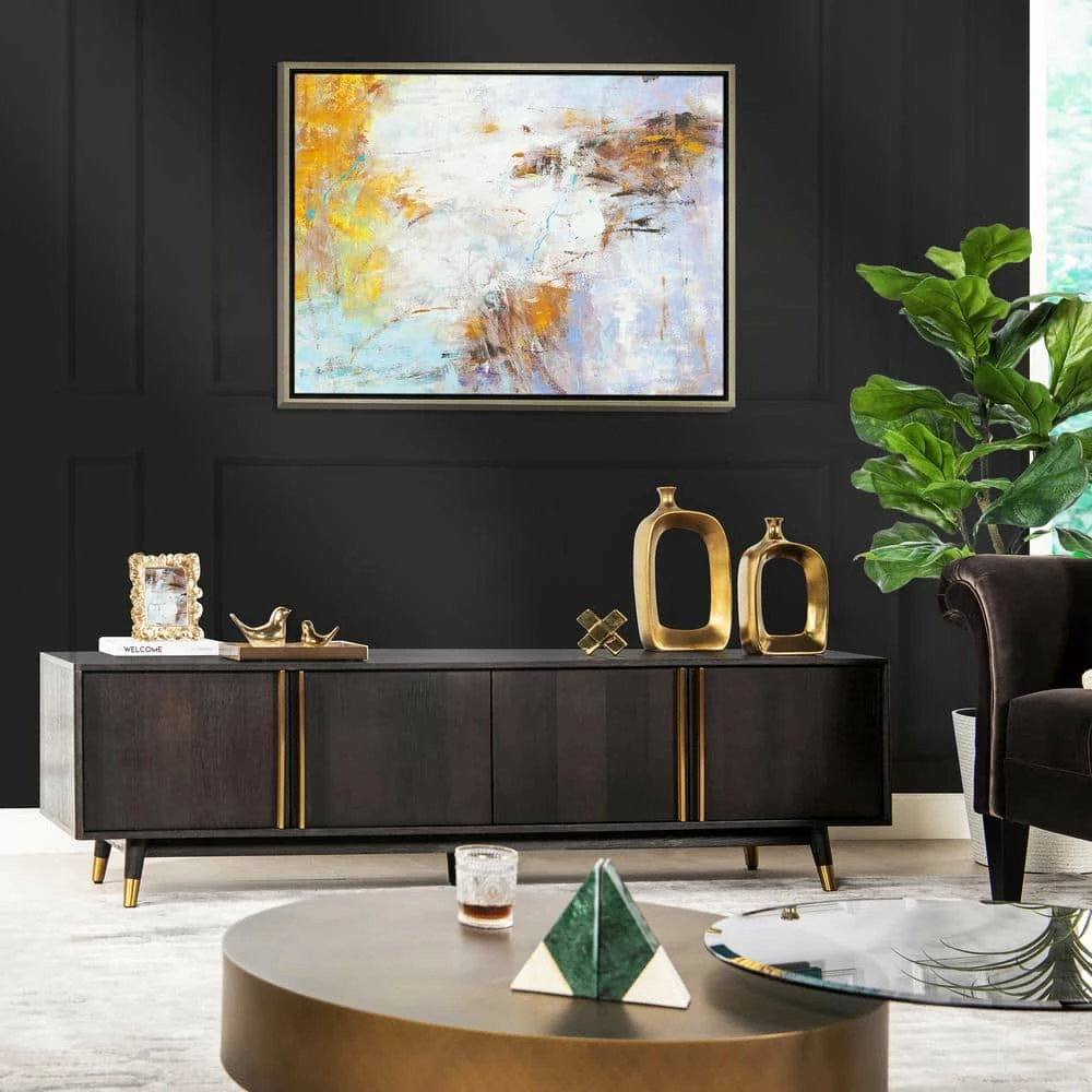 Best deal 🤩 Hausen Brown Oak Wood and Veneer Mid Century Modern Storage Media Console by Jennifer Taylor 😍