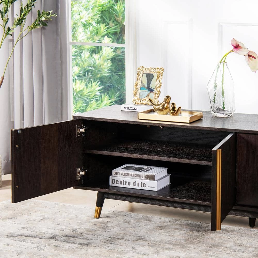 Best deal 🤩 Hausen Brown Oak Wood and Veneer Mid Century Modern Storage Media Console by Jennifer Taylor 😍 - Image 4