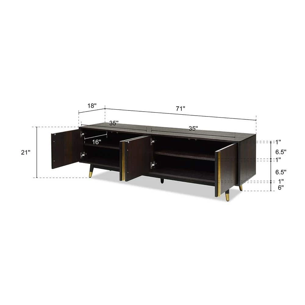 Best deal 🤩 Hausen Brown Oak Wood and Veneer Mid Century Modern Storage Media Console by Jennifer Taylor 😍 - Image 8