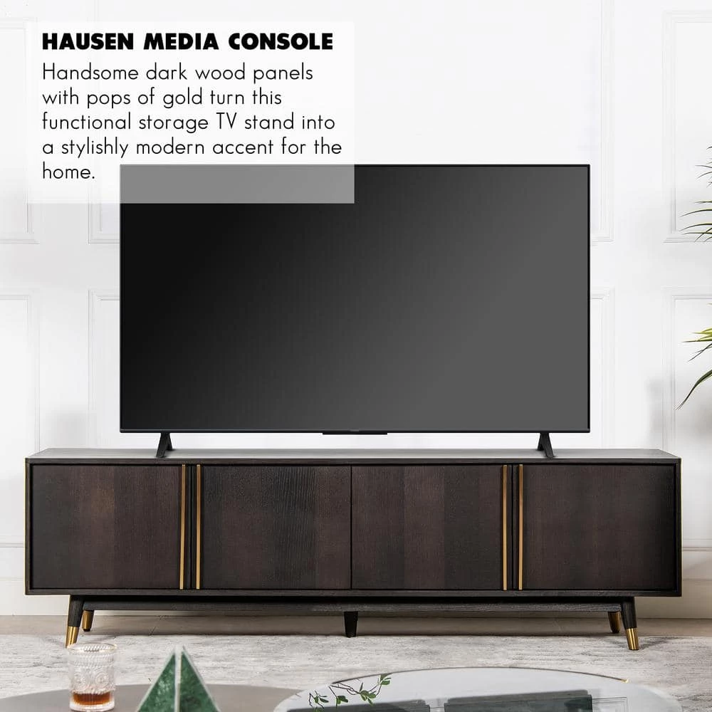 Best deal 🤩 Hausen Brown Oak Wood and Veneer Mid Century Modern Storage Media Console by Jennifer Taylor 😍 - Image 2
