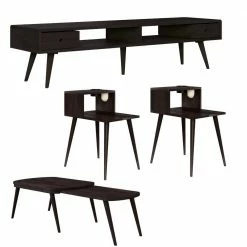 Buy ✨ Freemont 4-piece Dark Espresso Solid Wood Table Set with 2-End Tables, Nesting Cocktail Table and TV Stand by Handy Living 😍