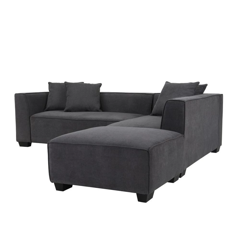 Cheap โค๏ธ Phoenix 3-Piece Dark Gray Polyester 4-Seater L-Shaped Right-Facing Sectional Sofa with Ottoman by Handy Living โ - Image 5