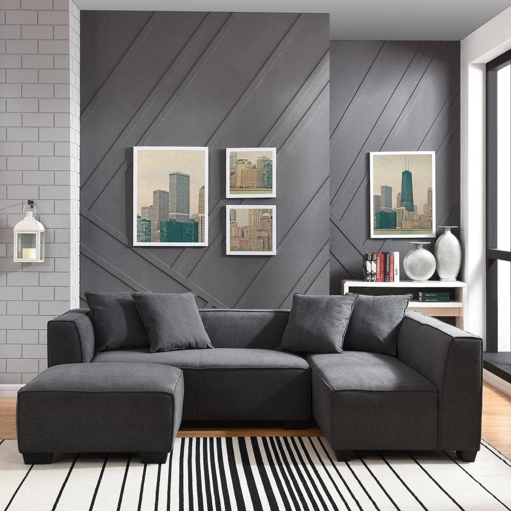 Cheap โค๏ธ Phoenix 3-Piece Dark Gray Polyester 4-Seater L-Shaped Right-Facing Sectional Sofa with Ottoman by Handy Living โ - Image 14