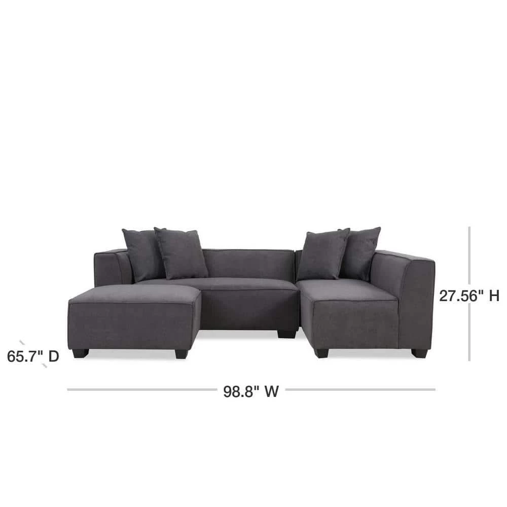Cheap โค๏ธ Phoenix 3-Piece Dark Gray Polyester 4-Seater L-Shaped Right-Facing Sectional Sofa with Ottoman by Handy Living โ - Image 3