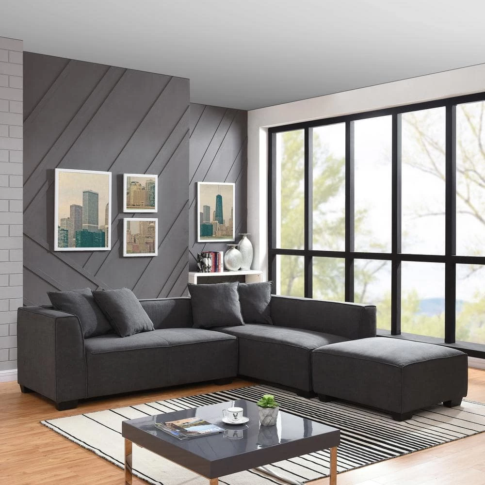 Cheap โค๏ธ Phoenix 3-Piece Dark Gray Polyester 4-Seater L-Shaped Right-Facing Sectional Sofa with Ottoman by Handy Living โ - Image 9
