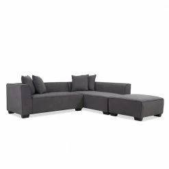 Cheap ❤️ Phoenix 3-Piece Dark Gray Polyester 4-Seater L-Shaped Right-Facing Sectional Sofa with Ottoman by Handy Living ⌛