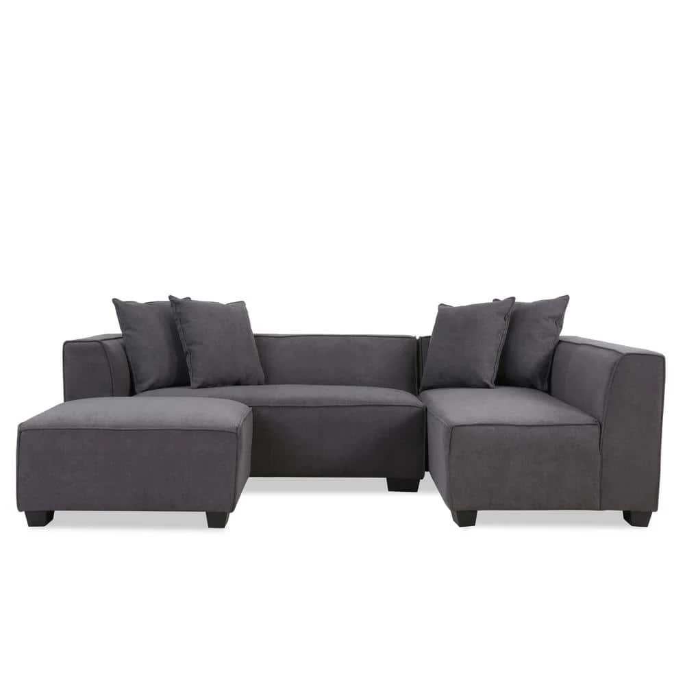 Cheap โค๏ธ Phoenix 3-Piece Dark Gray Polyester 4-Seater L-Shaped Right-Facing Sectional Sofa with Ottoman by Handy Living โ - Image 8