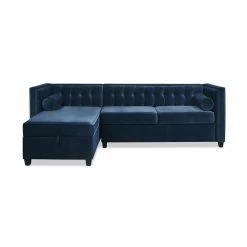 Best Pirce 🔥 Jack 100 in. W Square Arm 2-Piece Velvet L-Shape Sectional Sofa in Dark Navy Blue with Reversible Chaise by Jennifer Taylor 💯