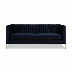 New ⭐ Riviera 84 in. Dark Navy Blue Velvet 3-Seat Channel Tufted Modern Tuxedo Sofa by Jennifer Taylor 🔔