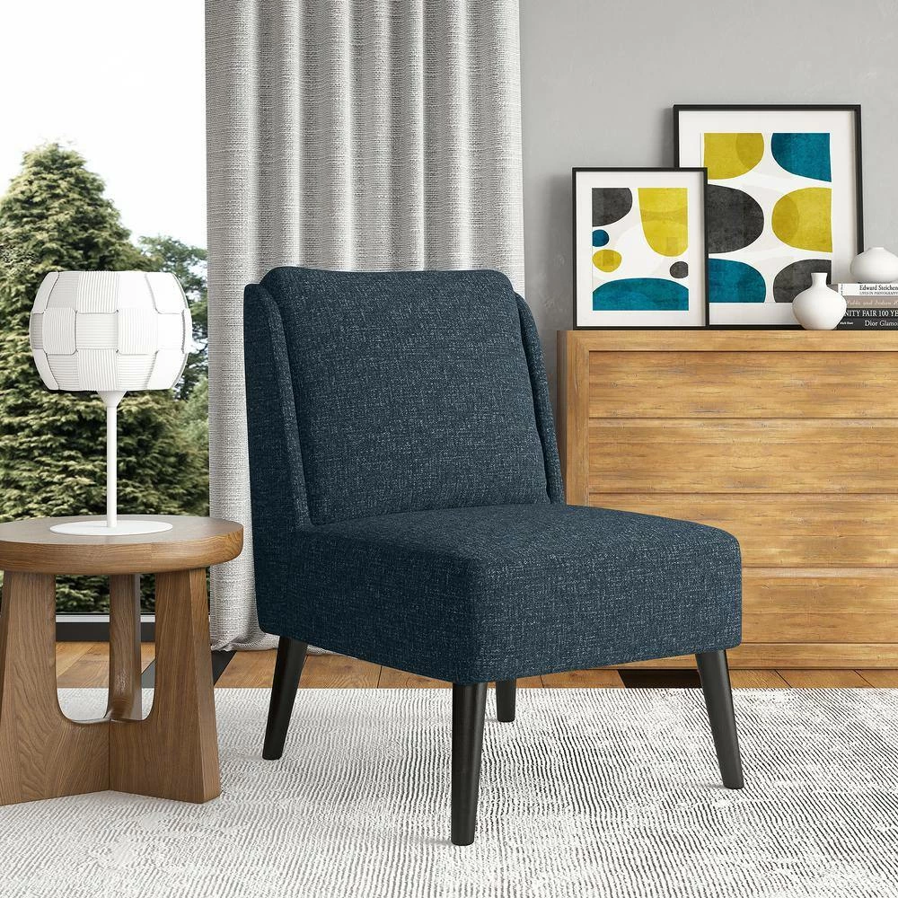 Buy ๐ Aubrey Deep Blue Tweed-Like Woven Fabric Mid-Century Modern Accent Chair by Handy Living ๐คฉ - Image 8