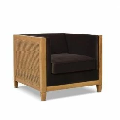 Brand new 🎁 Georgia 34 in. Deep Brown Performance Velvet Cane Rattan Tuxedo Armchair by Jennifer Taylor ⭐