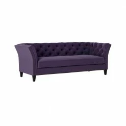 Cheap 💯 Quintana 86 in. Deep Plum Purple Velvet Fabric 3-Seat Tuxedo Sofa with Nailheads by Handy Living 🔔