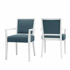 Best Pirce ๐ฅ Emelia White Finish and Denim Blue Fine Polyester Upholstered Dining Arm Chairs (Set of 2) by Handy Living ๐ฅฐ