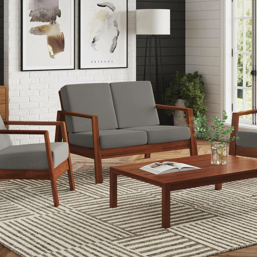 Top 10 ๐ Behnken 48 in. Dove Gray Linen-Like Fabric 2-Seat Mid-Century Modern Loveseat with Exposed Wood Frame in a Cherry by Handy Living ๐ฏ - Image 9