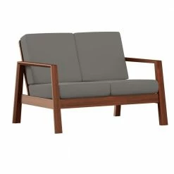 Top 10 👍 Behnken 48 in. Dove Gray Linen-Like Fabric 2-Seat Mid-Century Modern Loveseat with Exposed Wood Frame in a Cherry by Handy Living 💯