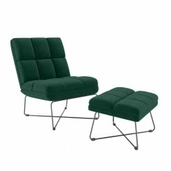 Discount 🔥 Wallis Emerald Green Velvet Modern Armless Chair and Ottoman Set by Handy Living 😉