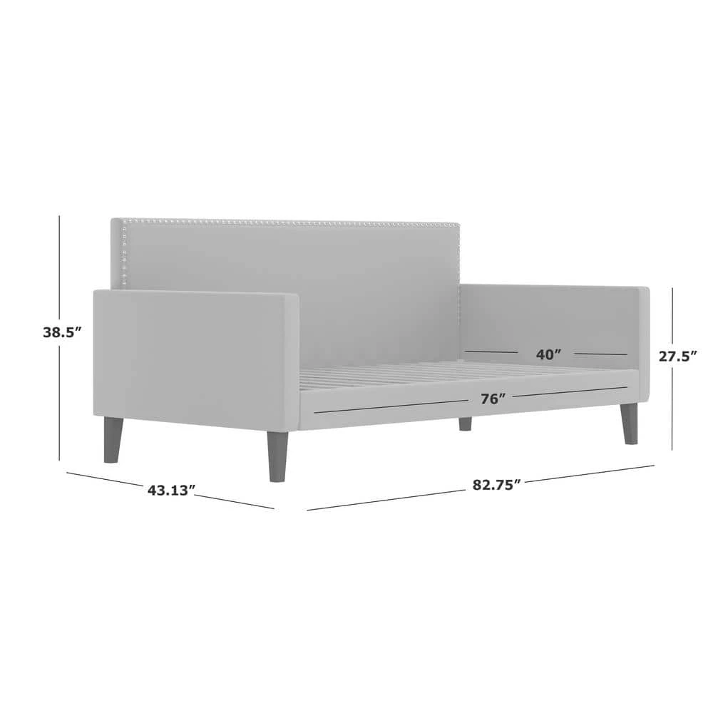 Coupon 👍 Grove Hill Fawn Gray Velvet-Like Fabric Twin Square Back Daybed with Nailhead Trim by Handy Living 😀 - Image 9