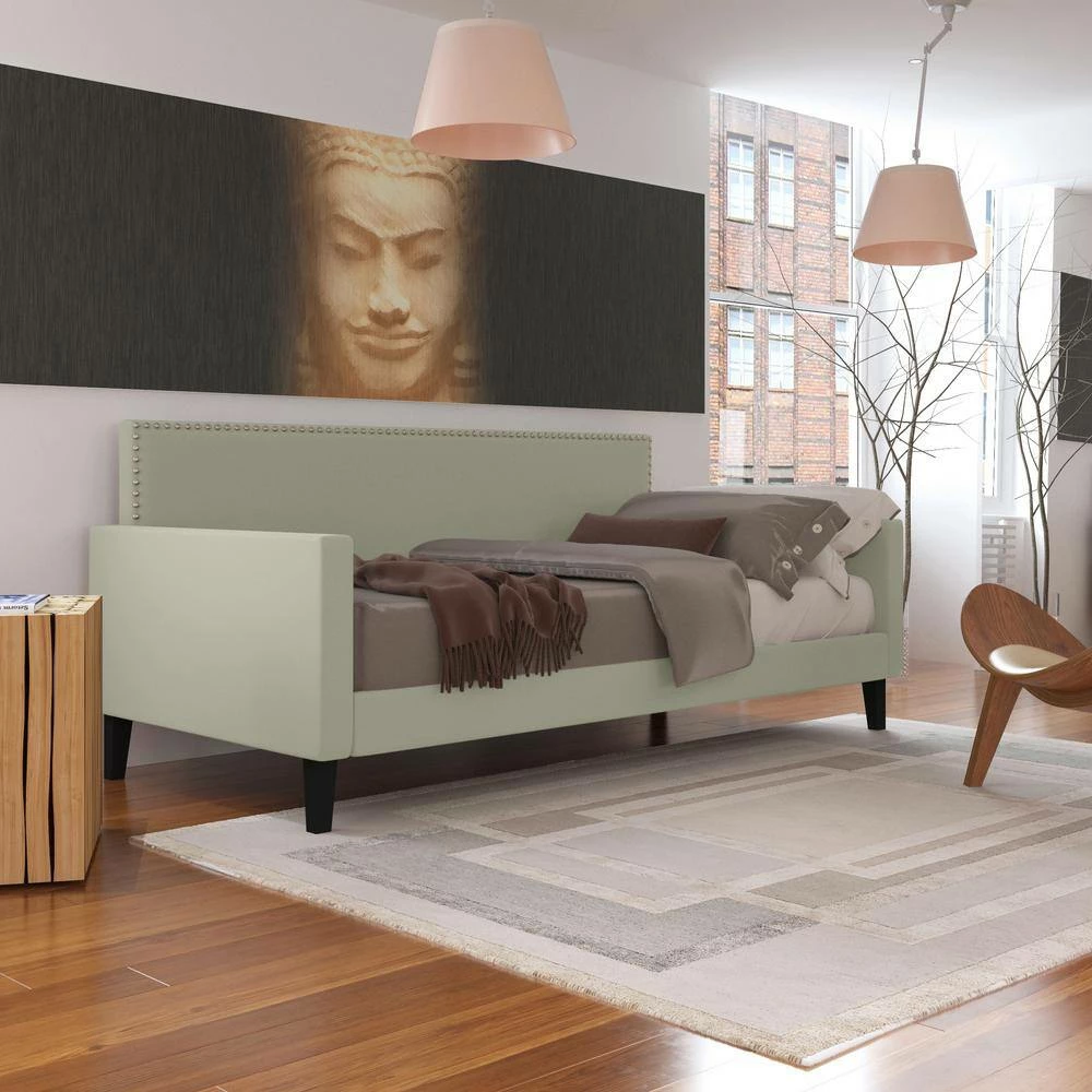 Coupon 👍 Grove Hill Fawn Gray Velvet-Like Fabric Twin Square Back Daybed with Nailhead Trim by Handy Living 😀 - Image 13