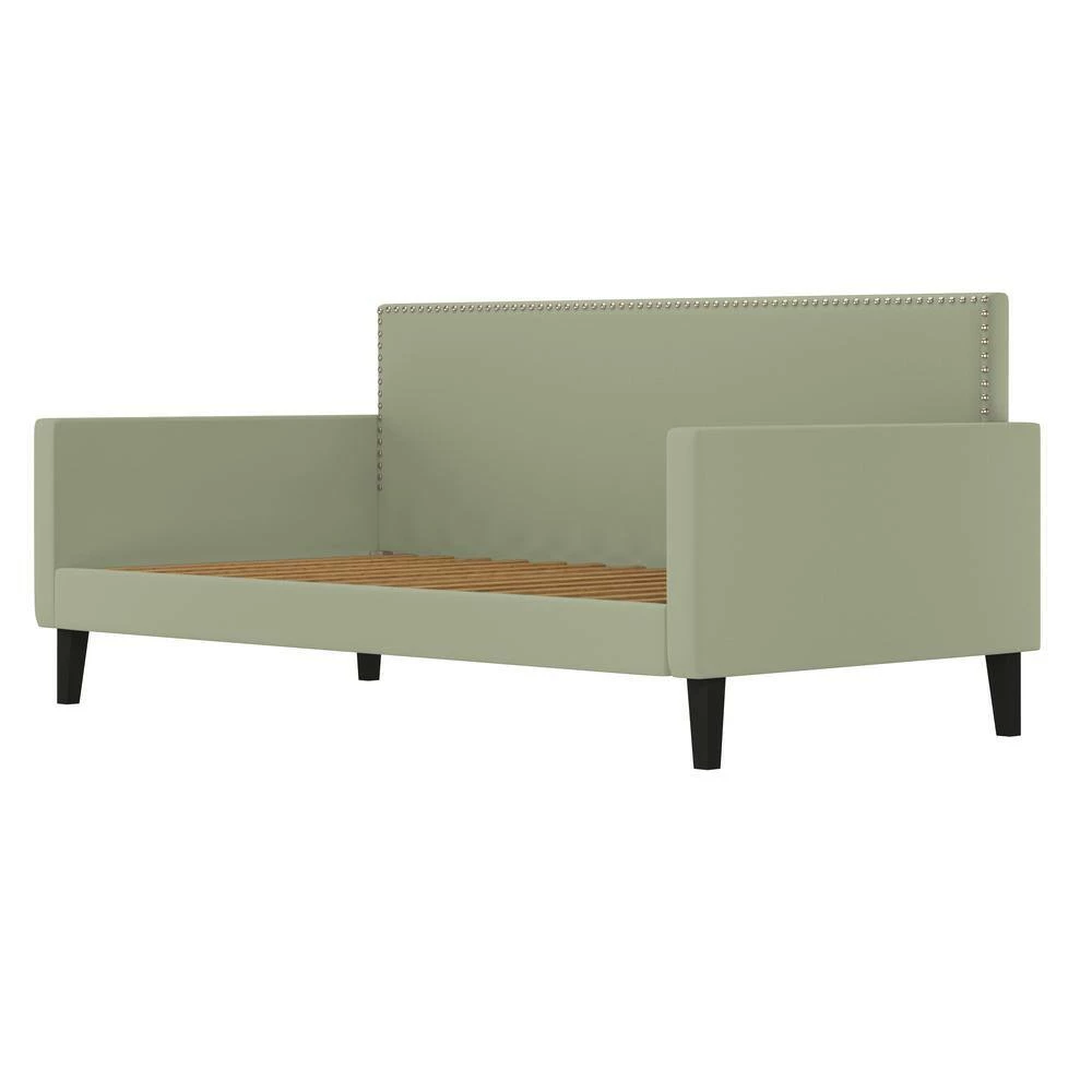 Coupon 👍 Grove Hill Fawn Gray Velvet-Like Fabric Twin Square Back Daybed with Nailhead Trim by Handy Living 😀 - Image 3
