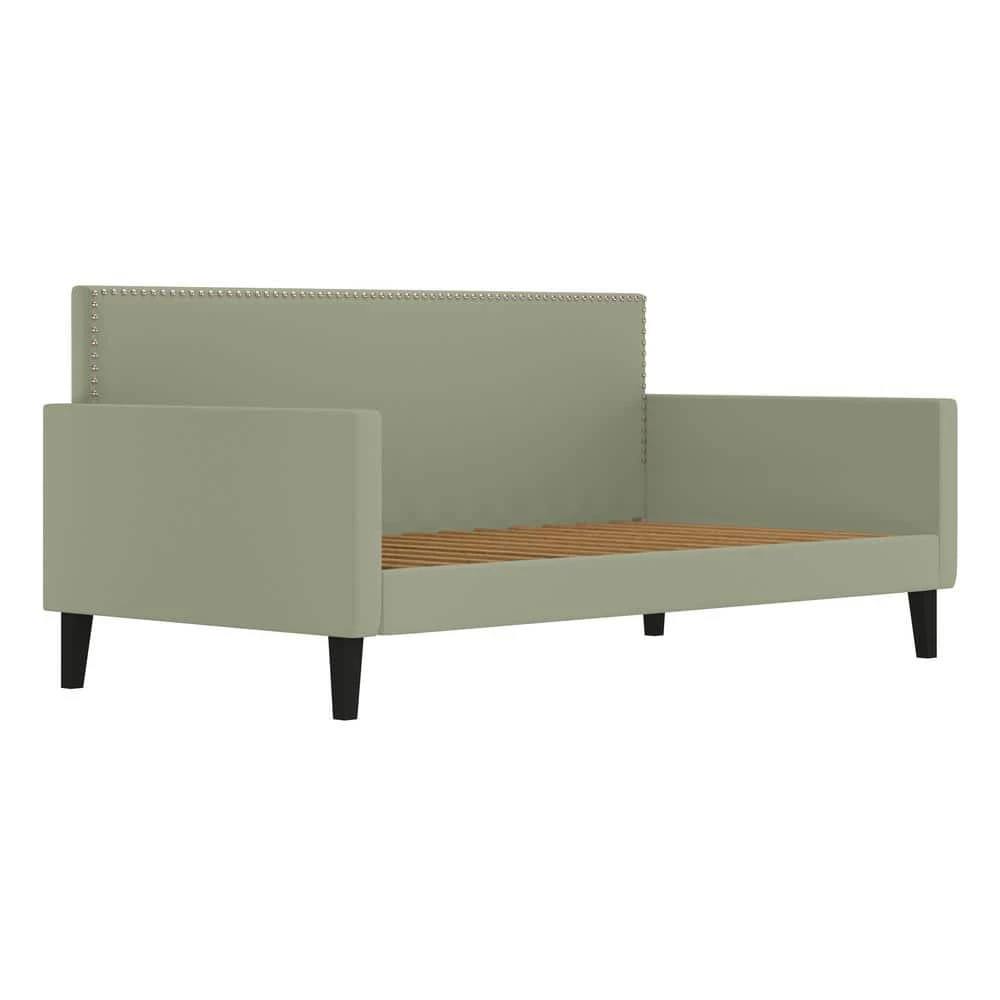 Coupon 👍 Grove Hill Fawn Gray Velvet-Like Fabric Twin Square Back Daybed with Nailhead Trim by Handy Living 😀
